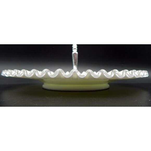 Fenton Silver Crest Milk Glass Tidbit Tray Platter Ruffle Crimped Edge 12 Inch - Picture 11 of 13